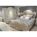 Xlmoebel Komplettschlafzimmer Luxus Klassisches Schlafzimmer 4tlg. Bett Nachttischen Kleiderschrank, (4-tlg., Bett + 2x Nachttische + Kleiderschrank), Hergestellt in Europa weiß