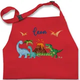 Kinderschürze Schürze Kinder Jungen Mädchen - Geschenk Dinosaurier personalisiert mit Name I Dino I Dinos - 7-14 Jahre - Rot - kinderkochschürzen kinderkochschürze tier trex kochschürze - 7-13 Jahre