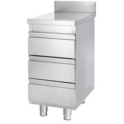 GastroHero Edelstahl-Schubladenschrank BASIC 3er Einheit 600 mit Aufkantung