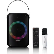 Lenco BTC-060BK - Karaoke-Set mit Bluetooth®, wiederaufladbarem Akku, drahtlosem Karaoke-Mikrofon und Disco-LED-Beleuchtung