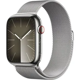 Apple Watch Series 9 GPS + Cellular 45 mm Edelstahlgehäuse silber, Milanaise Armband silber One Size