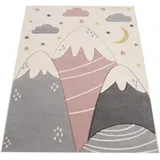 Paco Home Kinderteppich Teppich Kinderzimmer Junge Mädchen Berge Sterne, Wolken 3d Pink, 120x170 cm, - Böden, Teppiche,