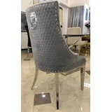 Bador Chesterfield Stuhl Barock Samt Grau Silber Edelstahl Esszimmerstühle Polsterstuhl