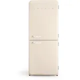 CREATE / RETRO FRIDGE FRIDGE COMBI 185 MARBLE/Kombi-Kühlschrank mit Gefrierfach 401L in Cremeweiß, Griff Marmor / 190W, No Frost System, 3 Ablagen, 2 Schubladen, Temperaturregler, 70x65x185 cm