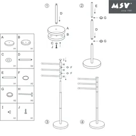 MSV Handtuchständer mit 3 beweglichen Stangen Edelstahl Silber 140338