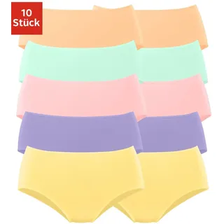 PETITE FLEUR Hüftslip PETITE FLEUR, Damen, Gr. 36/38, bunt (lila, rosa, orange, grün, gelb), Single Jersey, Obermaterial: 95% Baumwolle, 5% Elasthan, unifarben, Unterhosen, aus elastischer Baumwolle