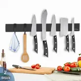 Dmore 40 cm Magnetleiste Messer mit 3 Haken 2 Stück, schwarzer Messerhalter magnetisch ohne Bohren, leistungsstarker Magnet Messerhalter, inklusive Klebeband und Schrauben für Messer, Utensilien