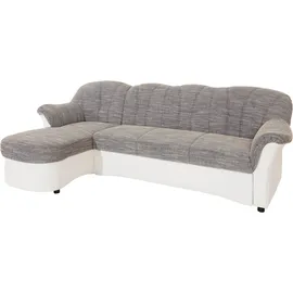 DOMO collection "Flores Schlafsofa, B/T/H: 233/142/86 cm, L-Form", weiß (weiß, weiß, grau), B:231cm H:84cm T:142cm, Kunstleder SOFTLUX / Struktur ( 90% Polyester, 10% Polyacryl );NaturLEDER (echtes Rindsleder) in Sitz und Rücken.