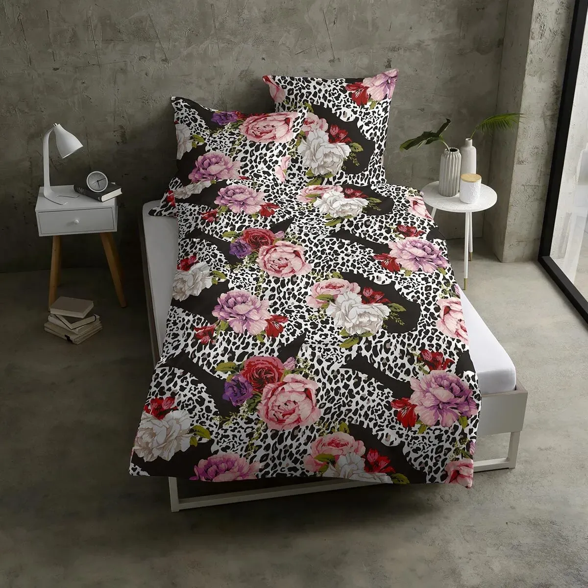 Casatex Satin Bettwäsche Neldy schwarz-rose 155x220 cm + 80x80 cm - schwarz;pink;beige