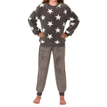normann langarm Schlafanzug Bündchen in Sterneoptik aus kuschelig warmen Coralfleece, - 76987 grau | Gr.: 140