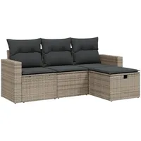 VidaXL 4-tlg. Garten-Sofagarnitur mit Kissen Grau Poly Rattan