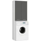 Akord Badezimmerschrank Für Waschmaschine 2-Türig Weiß-Grau Graphit 64X30X180 cm | Weiß, Dunkelgrau