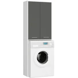 Akord Badezimmerschrank Für Waschmaschine 2-Türig Weiß-Grau Graphit 64X30X180 cm | Weiß, Dunkelgrau