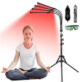 Rotlichtlampe 4 Köpfe, 420 LEDs Rotlicht Therapie mit Zeitmessgerät, 660nm & 850nm Infrarotlampe mit Stand, Red Light Therapy für Linderung von Schmerzen in Körper