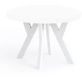 Dekori Möbel Runder Ausziehbarer Tisch für Esszimmer mit Holzbeinen, Pero, Loft-Stil, Skandinavische, Durchmesser Varianten: von 90 bis 220 cm (Weiß, 90/140 cm)