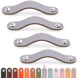 LEREATI Ledergriffe für Möbel 4 Stück Schrankgriffe mit Schrauben Möbelgriffe Vintage Schubladengriff Knöpfe Möbelgriff Leder für Küchenschränke Schränke Bad (Grau, für 160mm Loch Mitte)