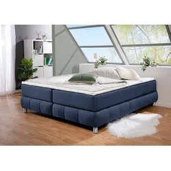 Boxspringbett ANDAS "Salo", blau, B:186cm L:226cm, Komplettbetten, Boxspringbett, Ohne Kopfteil, inkl. Topper, auch in Überlänge 220 cm