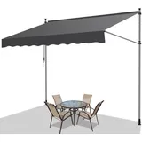 Fiqops Klemmmarkise Grau 350x120x 200-300cm, Balkonmarkise Sonnenschutz Markise Handkurbel ohne Bohren, UV-beständig, 100% Polyester, Höhenverstellbar