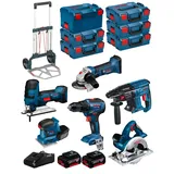 BOSCH Kit 18V BK602 (GST 18 V-LI S + GKS 18 V-LI + GSS 18V-10 + GSR 18V-55 + GBH 18V-21 + GWS 18-125 V-LI + 2 Batterien 5,0 Ah + Ladegerät + 5 x L-Boxx 136 + L-Box 238 + Caddy)