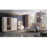 JVmoebel Schlafzimmer-Set Schlafzimmer Set Bett 2x Nachttisch Kleiderschrank 5tlg Design Modern, (5-St) weiß