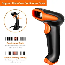 Tera Barcode-Scanner 1D 2D QR 3 in 1 Wireless 2.4 GHz/Bluetooth/USB Wired mit Ständer/Halterung, HW0001