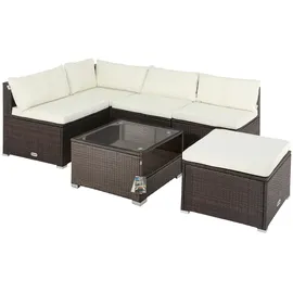 CASARIA Polyrattan Ecklounge Braun/Creme dicke Rückenpolster