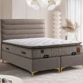aea Bett mit Matratze Moderner Stil Braun Bett mit Stauraum Stoffbezug - Braun