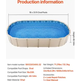 Vevor Ovale Poolfolie Blau 1006x549x147 cm