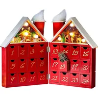 Befüllbarer LED Musik Adventskalender Holz Krippenszene Weihnachtskalender Advents Kalender Weihnachtsdeko - Rot