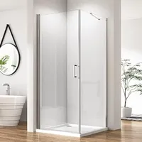 Eckeinstieg Duschkabine Schwingtür mit Seitenwand 80x90x195cm Duschabtrennung Pendeltür mit festem Seitenteil, Komplettdusche mit 5 mm Nano ESG-Sicherheitsglas, Duschwand Glas Leichte Reinigung