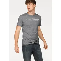 Tom Tailor TOM TAILOR, Herren, Gr. XL, grau (grau meliert), Single Jersey, Obermaterial: 85% Baumwolle, 15% Viskose, bedruckt, regular fit hüftbedeckend, Rundhals, Shirts Rundhalsshirt, mit Logoprint, Topseller