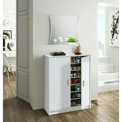 Dmora Mehrzweck-Kabinett Norwalk, Schuhschrank mit 2 Türen, Niedriger Schrank mit 6 Einlegeböden, Modernes niedriges Schuhregal, 75x36h101 cm, Weiß