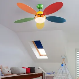 GLOBO Deckenventilator Kinderzimmer Ventilatorlampe bunt Deckenleuchte Lüfter Vor-Rücklauf, Glas, App Steuerung cct, Smart rgb led 4,8W 450Lm, d 106,6 cm