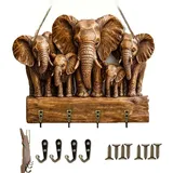 Rustikaler Highland-Kuh-Schlüsselhalter aus Holz für die Familie, Bauernhaus-Wandbehang-Organizer mit 4 Metallhaken, dekoratives Metall-Schlüsselbrett im Landhausstil mit Kuh-Wand (#B)