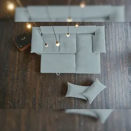 KAWOLA Sofa DAMETO Ecksofa Bettsofa Schlafsofa mit Stauraum Cord hellblau