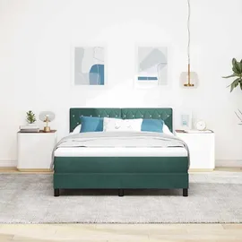 vidaXL LED Boxspringbett mit Matratze Dunkelgrün 140 x 190 cm Samt