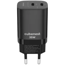 CubeNest PD Adaptér GaN 35W S2D1 - černáPD 3.0, 2*USB-C GaN Adaptér Fast Charger - Schwarz