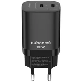 CubeNest PD Adaptér GaN 35W S2D1 - černáPD 3.0, 2*USB-C GaN Adaptér Fast Charger - Schwarz