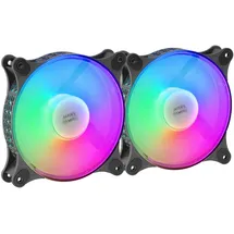 Mars Gaming MFDUO, Kit 2 FRGB Rainbow 360°, Ultraleise, Dualer Anschluss 3PIN + 4PIN, Schwarz