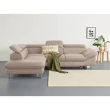 Ecksofa COTTA "Driver L-Form", beige (natural), B:268cm H:73cm T:214cm, Kunstleder SOFTLUX, LEDER BEEFY (ein abgedecktes Spalt-Rindsleder) im Sitz und Rücken (Korpus in Kunstleder), Luxus-Kunstleder, NaturLEDER (echtes Rindsleder) im Sitz und Rücken (Rückseite mit Spannstoff bezogen), Sofas, mit Kopfteilverstellung, wahlweise mit Bettfunktion, Topseller