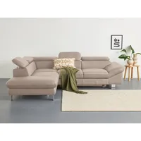 Ecksofa COTTA "Driver L-Form", beige (natural), B:268cm H:73cm T:214cm, Kunstleder SOFTLUX, LEDER BEEFY (ein abgedecktes Spalt-Rindsleder) im Sitz und Rücken (Korpus in Kunstleder), Luxus-Kunstleder, NaturLEDER (echtes Rindsleder) im Sitz und Rücken (Rückseite mit Spannstoff bezogen), Sofas, mit Kopfteilverstellung, wahlweise mit Bettfunktion