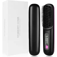 (schwarze) Haarglättungsbürste, Tragbare Kabellose Mini-haarglättungsbürste Mit Display Und 3 Einstellbaren Temperaturstufen, Schwarz