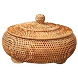 Juwaacoo Aufbewahrungskorb, handgewebt, Rattan, gewebt, mit Deckel, rund, Primärfarbe, Schmuck, Snacks, Tee-Set, Aufbewahrungsbox