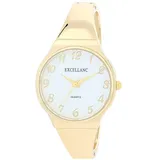 Excellanc Damen-Spangenuhr Metallarmband Spangenarmband poliert Armreif lesbare Ziffern Rund Länge 15,5 cm Quarz-Armbanduhr Geschenkidee für Frauen (Gold/Weiß)