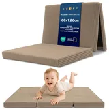 Klappmatratze Kinder Faltmatratze 60x120 cm - Faltbare Matratze Gästematratze Bodenmatratze Kinderzimmer klappbare Schlafmatratze Foldable Mattress Reisematratze faltbar Oeko-Tex 60 x 120 Braun