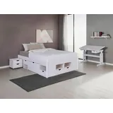 Mid.you Einzelzimmer, Weiß, Holz, Holzwerkstoff, Kiefer, massiv, Lattenrost, mit Schubkästen, Schlafzimmer, Schlafzimmer Komplett