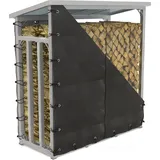 lawa living and lifestyle Feuerholzregal außen mit Dach verzinkt Kaminholzregal Metall mit Plane 188x70x188 Silber Stapelhilfe Kaminholz - Silber