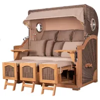 Bene living Strandkorb Komplettset Ammersee Grande XXL Teak Bullauge