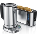 Arendo Frühstücks-Set in Edelstahl Design - Wasserkocher mit Temperaturauswahl & Toaster