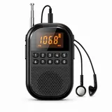 Tekoo Mini Taschenradio AM/FM mit Bluetooth, Akku & TF-Slot Anschluss Radio (UKW (FM), MW (AM), Automatischer Sendersuchlauf, Senderspeicher, 3 W, Sleep-Timer, Taschenformat, Beleuchtetes Display, DSP-Chip) schwarz